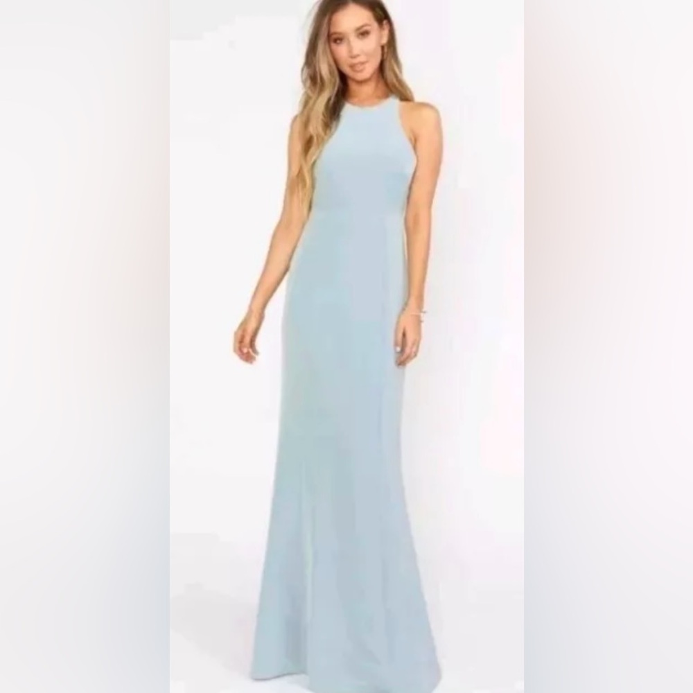 Show me your Mumu silver sage high neck stretch crepe Chicago dress